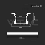 2m aluminiumprofil, 2000 x 24 x 14,2mm, mjölkfärgat glas, V-TAC