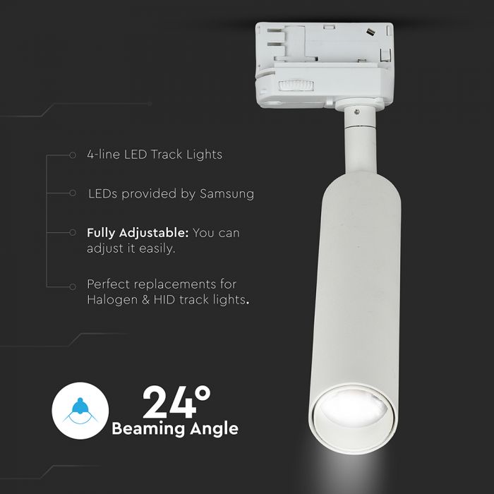 15W (1200Lm) LED COB strålkastare för strömskenor, V-TAC SAMSUNG CHIP, IP20, 5 års garanti, 5000K kallvitt ljus