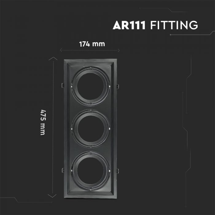AR111 built-in frame/fixture for 3 bulbs, black, IP20, V-TAC