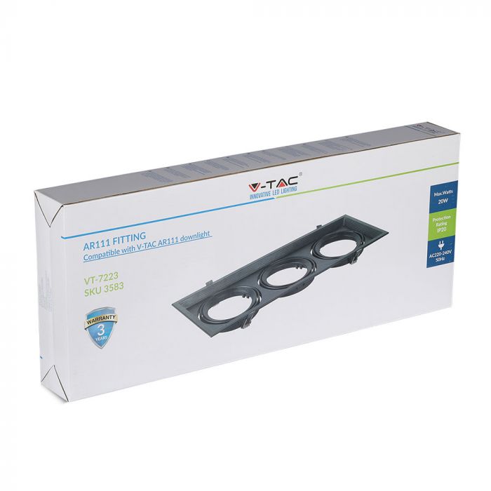 AR111 built-in frame/fixture for 3 bulbs, black, IP20, V-TAC