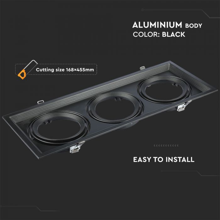 AR111 built-in frame/fixture for 3 bulbs, black, IP20, V-TAC