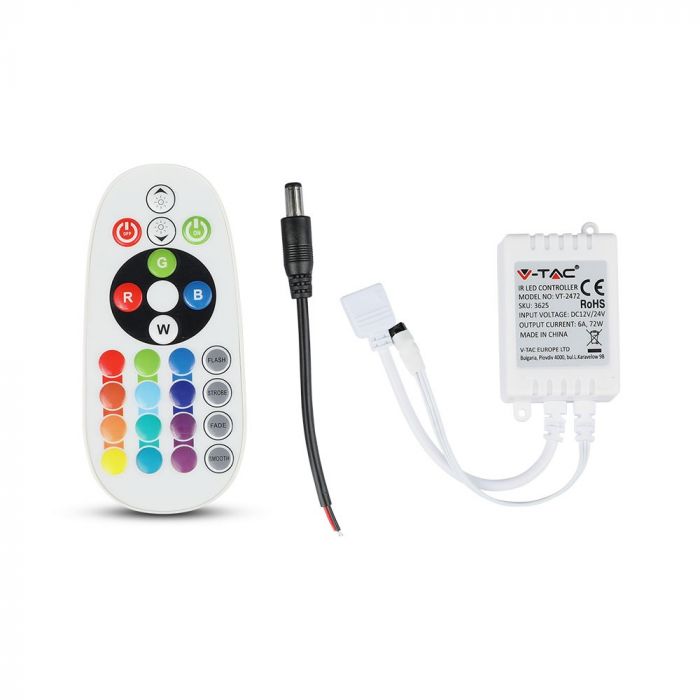 LED-värviribade kontroller 6A 72W, 24 nuppu, V-TAC, puldiga