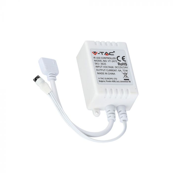 LED-värviribade kontroller 6A 72W, 24 nuppu, V-TAC, puldiga