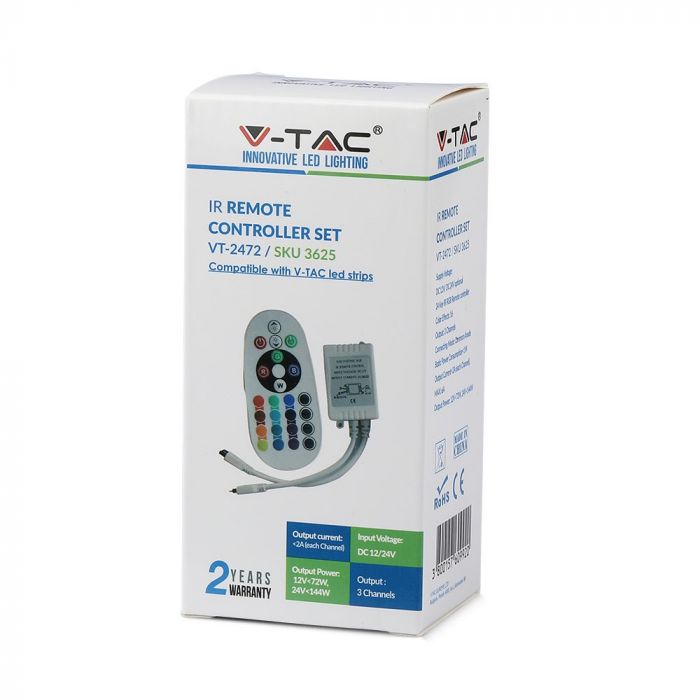 LED-värviribade kontroller 6A 72W, 24 nuppu, V-TAC, puldiga
