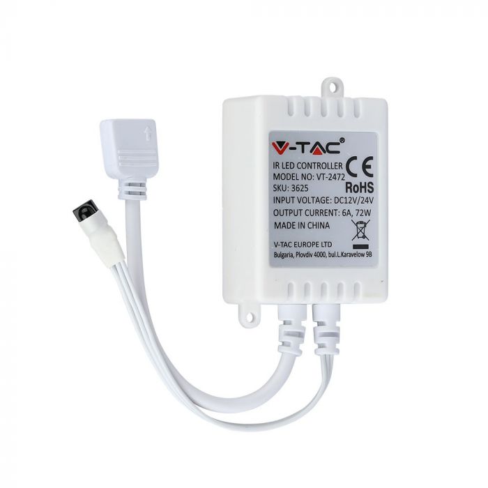 LED-värviribade kontroller 6A 72W, 24 nuppu, V-TAC, puldiga