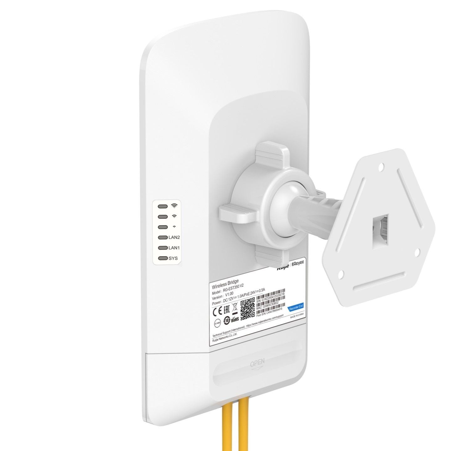 Ruijie Reyee  Āra bezvadu tīkla tiltu komplekts 5 GHz, 867 Mbit/s, 15 dBi, līdz 5 km, 2 Gigabit pieslēgvietas, IP54, 2 gab., RG-EST350 V2