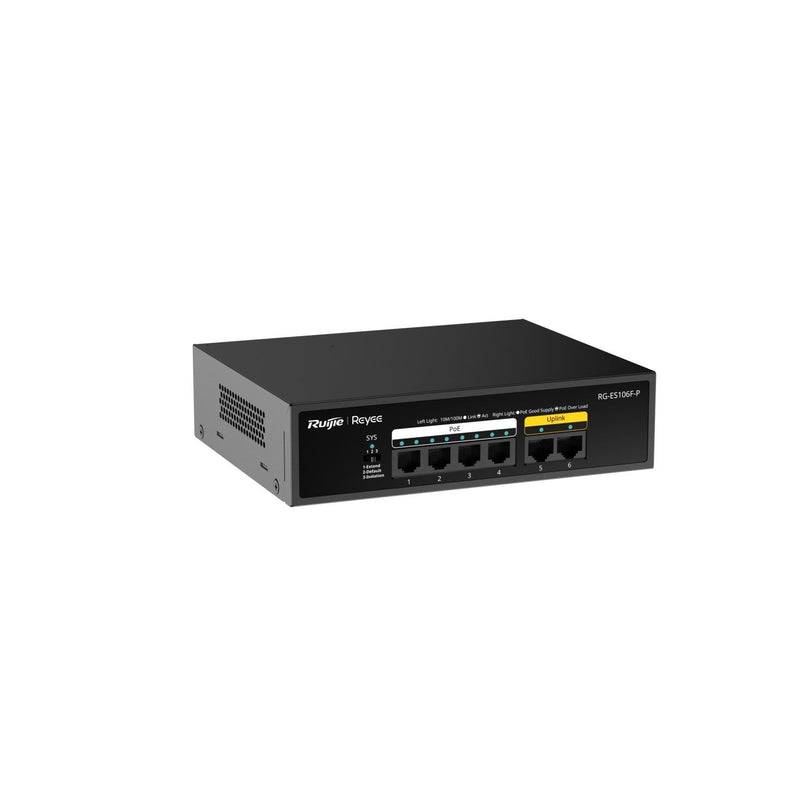 EZVIZ Ruijie Reyee RG-ES106F-P 6 portu PoE komutators ar 4 PoE+ portiem, 54 W
