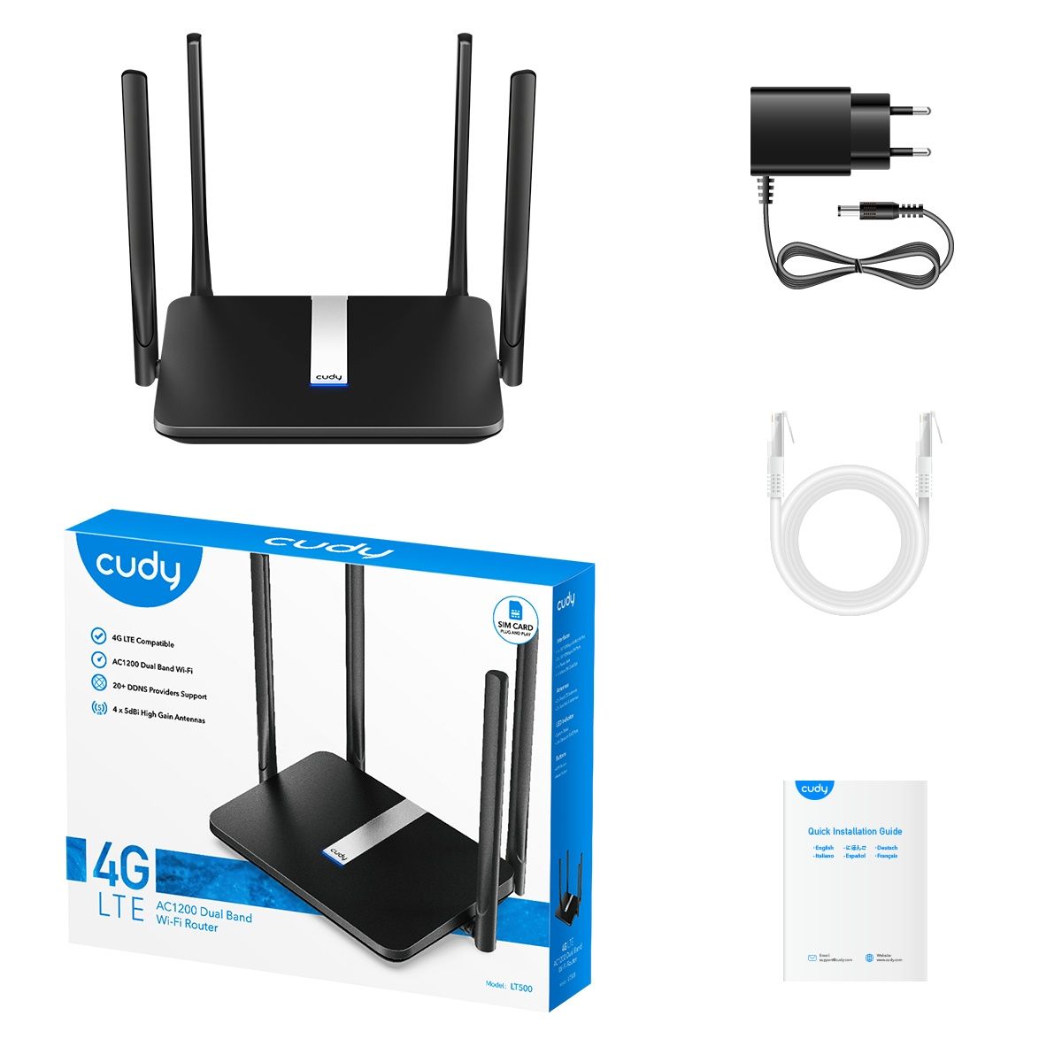 Cudy LT500 4G LTE maršrutētājs ar Nano SIM, divjoslu AC1200 Wi-Fi 5, četrām Ethernet pieslēgvietām un Mesh atbalstu