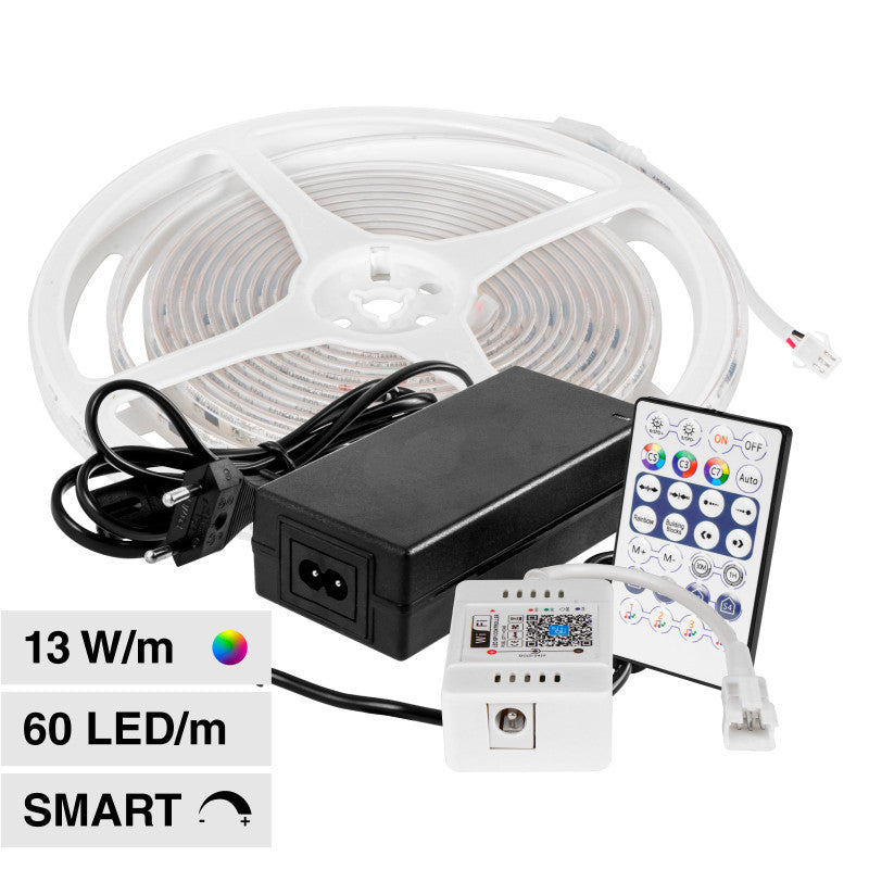 5m komplekts_13W 24V, 60 LED SMD5050 Lentes komplekts 5m ar ar 1 Wi-Fi un Bluetooth kontrolieri, IP65, V-TAC, RGB krāsains