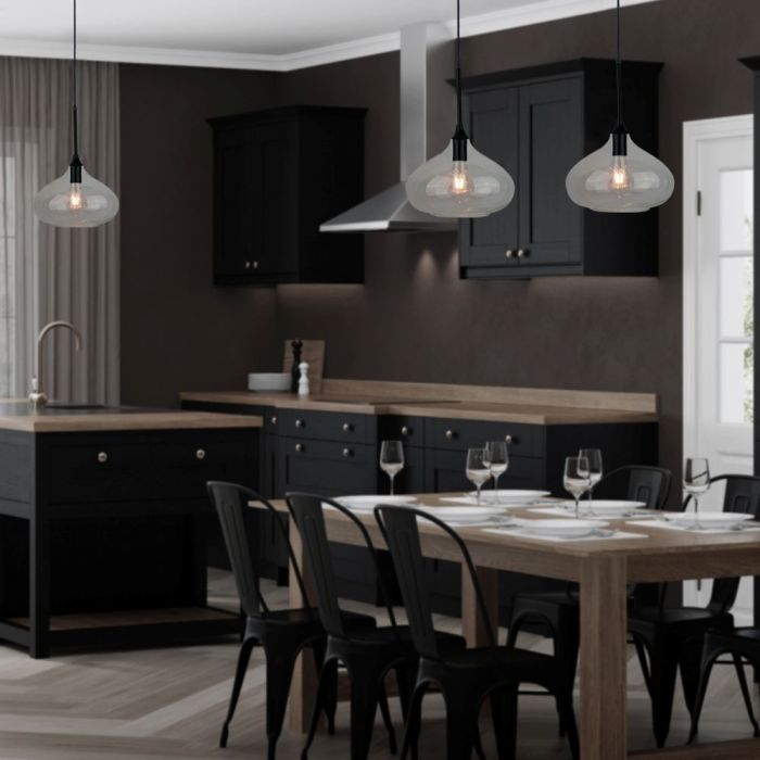 On E27 plinth Hanging lamp frame, black transparent glass, D285, V-TAC