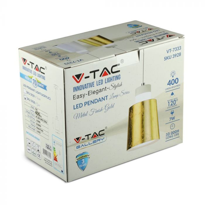7W(400Lm) LED-pendelarmatur, V-TAC, varmvitt ljus 3000K