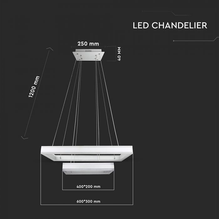 100W (7500Lm) LED rippvalgusti 2 rõngaga, V-TAC, timmitav, soe valge valgus 3000K