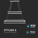 100W (7500Lm) LED pendant light with 2 rings, V-TAC, dimmable, warm white light 3000K