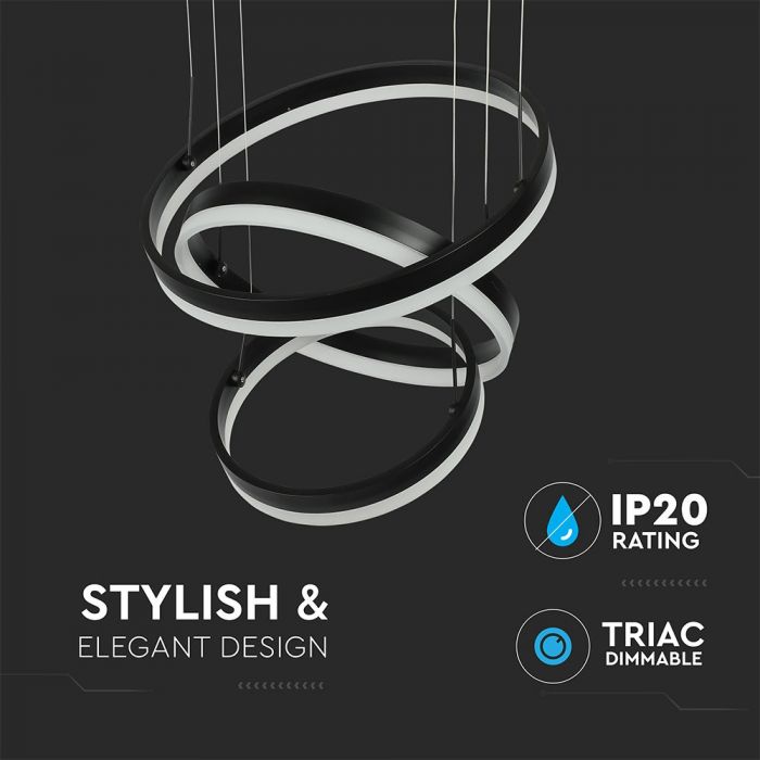 80W (5925Lm) LED iekarams gaismeklis ar 3 riņķiem, V-TAC, dimmējams, silti balta gaisma 3000K