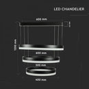 80W (5925Lm) LED iekarams gaismeklis ar 3 riņķiem, V-TAC, dimmējams, silti balta gaisma 3000K