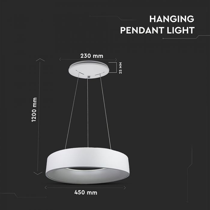 25W (1725Lm) LED design lamp, round, dimmable, V-TAC, 450x1200mm, warm white light 3000K