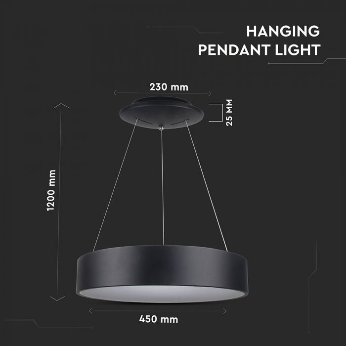 25W (1725Lm) LED iekarams gaismeklis, apaļs, dimmējams, V-TAC, silti balta gaisma 3000K