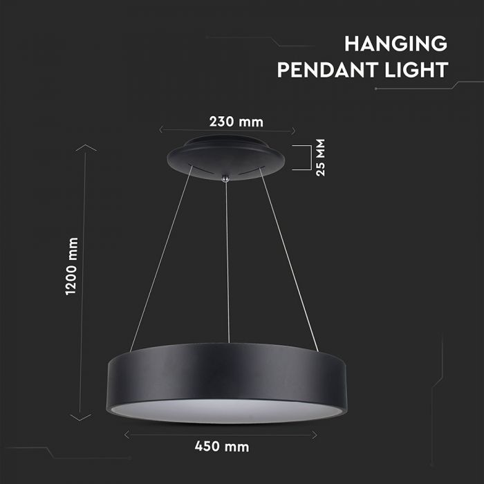 25W (1725Lm) LED pendant light, round, dimmable, V-TAC, warm white light 3000K