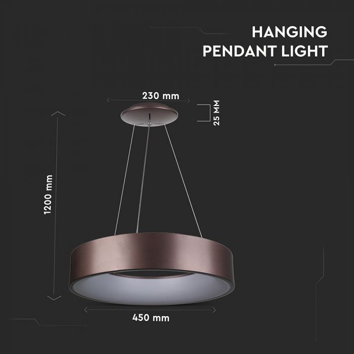 25W (1725Lm) LED iekarams gaismeklis, apaļs, dimmējams, V-TAC, silti balta gaisma 3000K