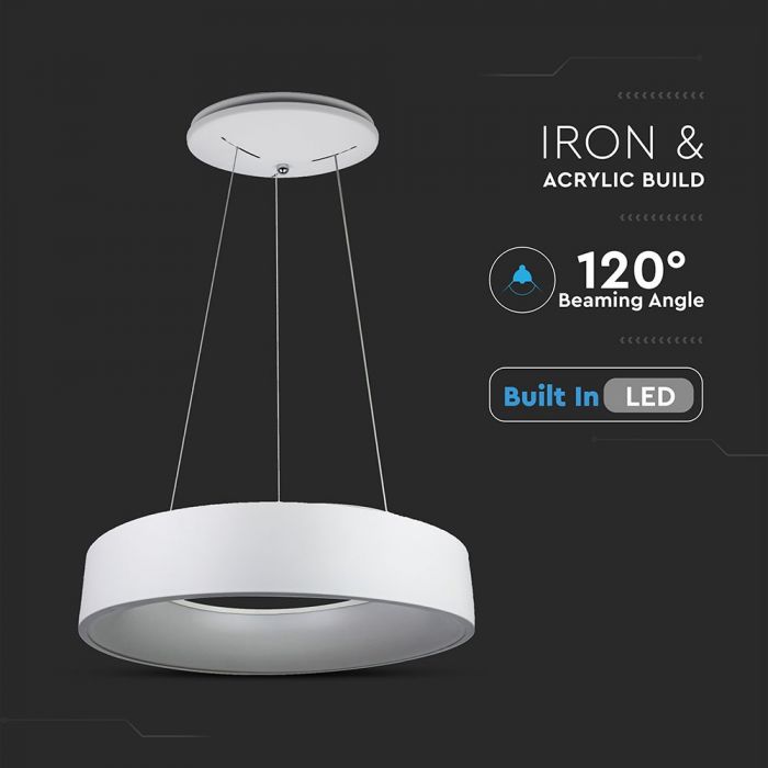 30W (2250Lm) LED rippvalgusti, ümmargune, timmitav, V-TAC, soe valge valgus 3000K