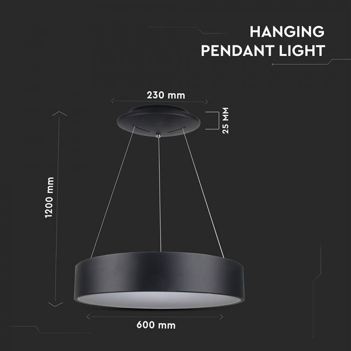 30W (2250Lm) LED rippvalgusti, ümmargune, timmitav, V-TAC, soe valge valgus 3000K