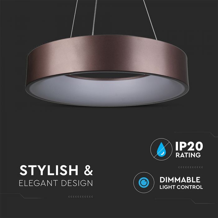 Подвесной светодиодный светильник 30 Вт (2250 Лм), круглый, диммируемый, V-TAC, теплый белый свет 3000K