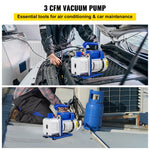 VEVOR vienpakāpes vakuuma sūknis 183 l/min (3 CFM), 246 W (1/3 ZS) ar 1440 apgr./min, piemērots vakuumēšanai un darbam ar aukstuma aģentiem R12, R22 un R134a