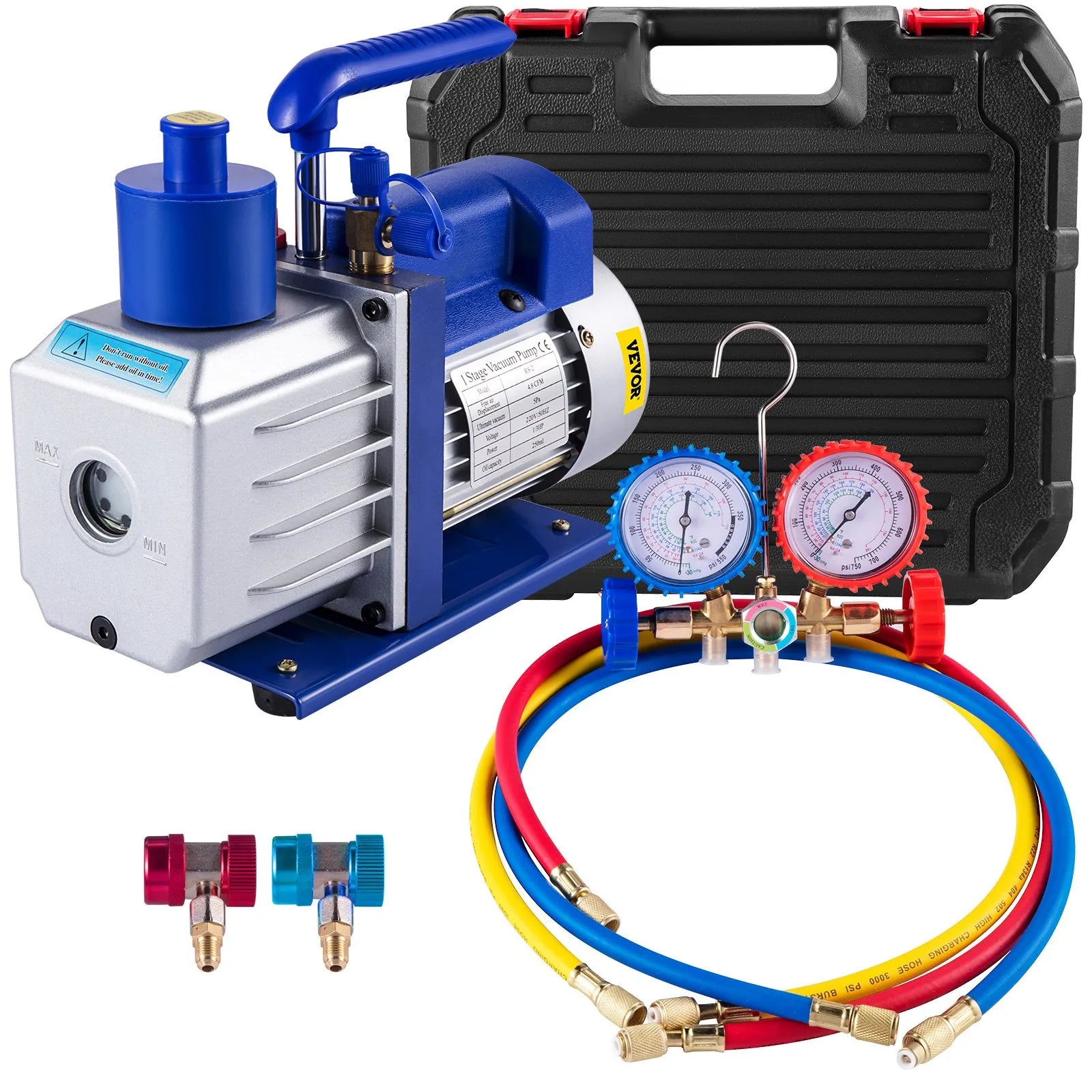 VEVOR vakuumsūkņa komplekts HVAC sistēmām, vienpakāpes AC vakuumsūknis 283 l/min, jauda 0,25 kW, A/C kolektora manometru komplekts ar 3 vārstiem gaisa kondicionēšanas iekārtām