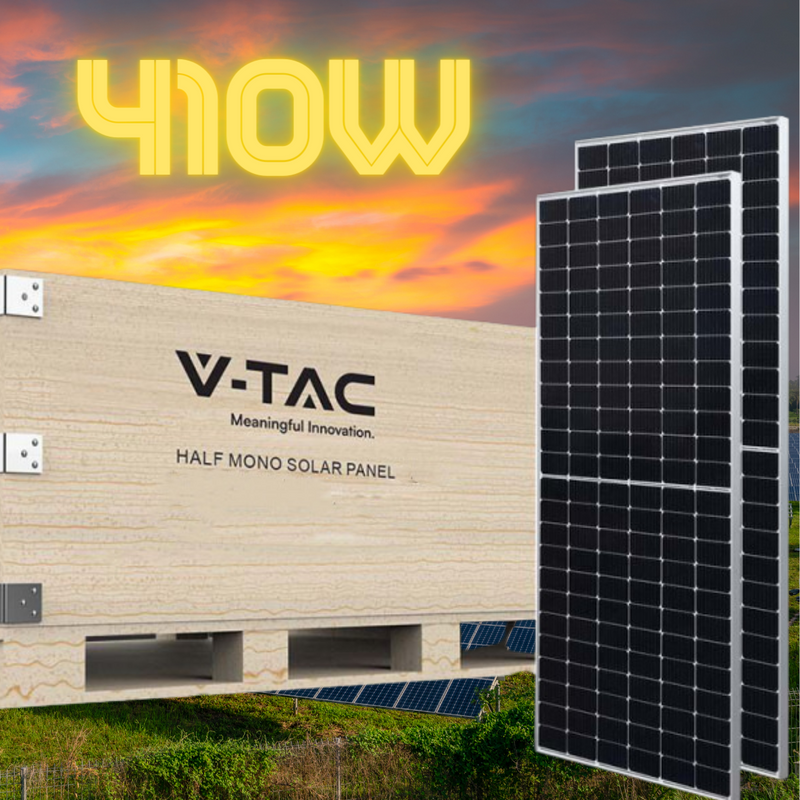 410W Saules panelis ar 10 gadu garantiju un TUV NORD sertifikātu,27V(maksimāli 31,46V),izmērs 1722x1134x35mm,21.5kg,iekļauti MC4 konektori un 1m kabelis,zīmols V-TAC,VT-410,Tikai ar izņemšanu veikalā LEDakcijas.lv Rīgā