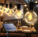 med solpanel 5,5m LED-ljuskälla med 10 FILAMENT-lampor, vardera 0,5W (300Lm) E12 G40, med högeffektiv solpanel 5,5V 1,5W 120mA, 3,7V 18650 Li 2200mAh, DC3V, IP44