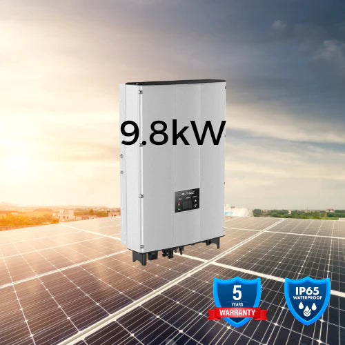 Paraugu izpārdošana 9.8 KW trīsfāžu tīkla invertors."Sadales Tīkla" verificēts, reģistrēts kā V-TAC Exports Limited VT-6610305, pieejams izvēlei. Piecu gadu garantija. IP65