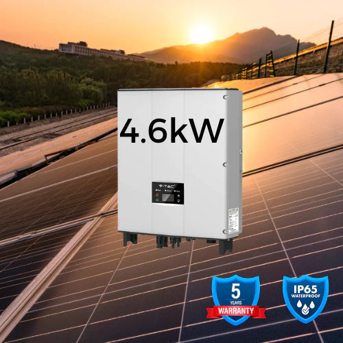 4,6 KW enfas växelriktare för elnät. "Verifierad av distributionsnätet, registrerad som V-TAC Exports Limited VT-6605105, tillgänglig för val. Fem års garanti. IP66, kollektion i butik.