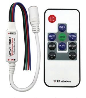 LED-styrenhet/dimmer för RGB-remsor, trådlös, fjärrkontroll, 10 knappar, 12- 24V, RF