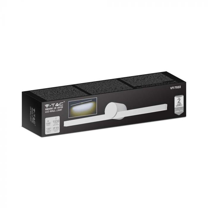 10W LED-spegelarmatur, V-TAC, IP20, vit, varmvitt ljus 3000K
