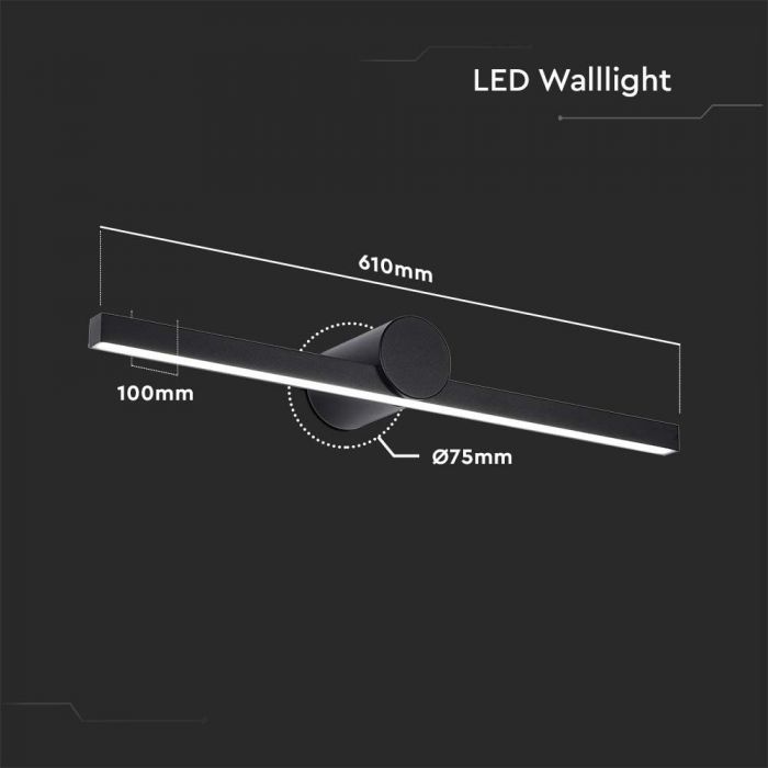 10W LED-spegelarmatur, V-TAC, IP20, svart, varmvitt ljus 3000K