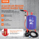 VEVOR 40 L mobilais smilšu strūklas aparāts ar spiediena manometru, sprauslas slēgvārstu, keramisko sprauslu, 2,5 m šļūteni, uzpildes piltuvi, ūdens separatoru un 150 mm gumijas riteņiem