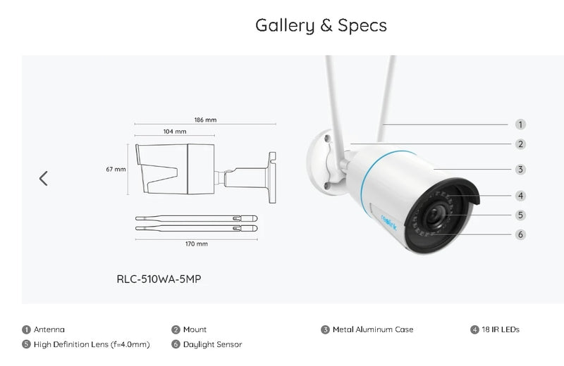 Reolink 5MP WiFi drošības kamera ar viedo noteikšanu; W320 2.4/5 GHz WiFi; Personas/transportlīdzekļa noteikšana; Audio ierakstīšana;