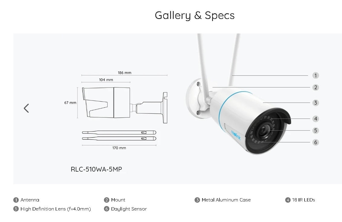 Reolink 5MP WiFi drošības kamera ar viedo noteikšanu; W320 2.4/5 GHz WiFi; Personas/transportlīdzekļa noteikšana; Audio ierakstīšana;