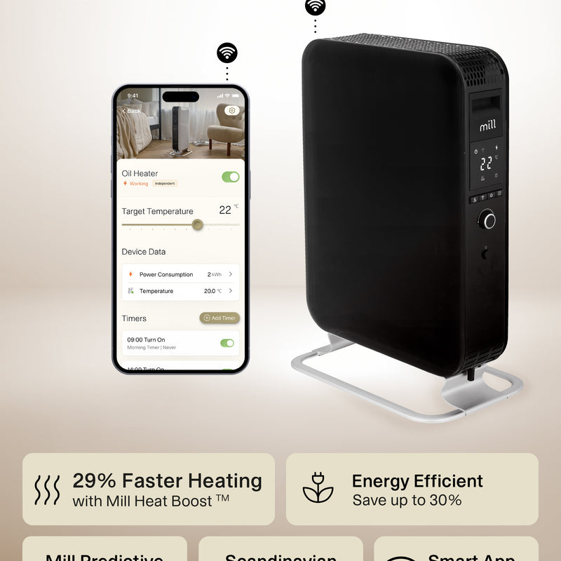 Mill | WiFI GEN3 Oil Filled Radiator | OIL2000WIFI3 | Eļļas radiators | 2000 W | 3 režīmi | melns