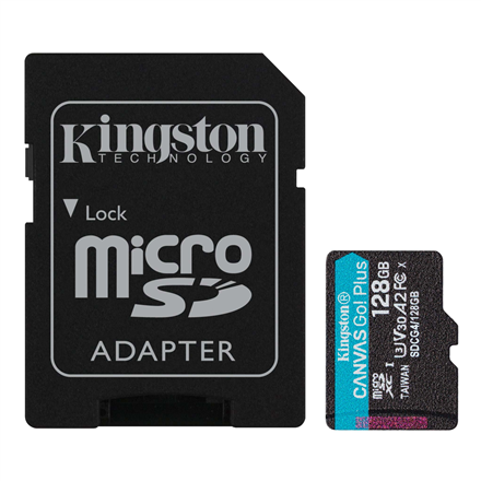 Kingston Canvas Go! Zibatmiņas karte | 128 GB | microSDXC UHS-I atmiņas karte | A2 / Video Class V30 / UHS-I U3 / Class 10