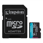 Kingston Canvas Go! Zibatmiņas karte | 64 GB | microSDXC UHS-I atmiņas karte | A2 / Video Class V30 / UHS-I U3 / Class 10