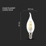 E14 4W(400Lm) LED hõõglamp, leegikujuline, V-TAC, jaheda valge valgus 6000K
