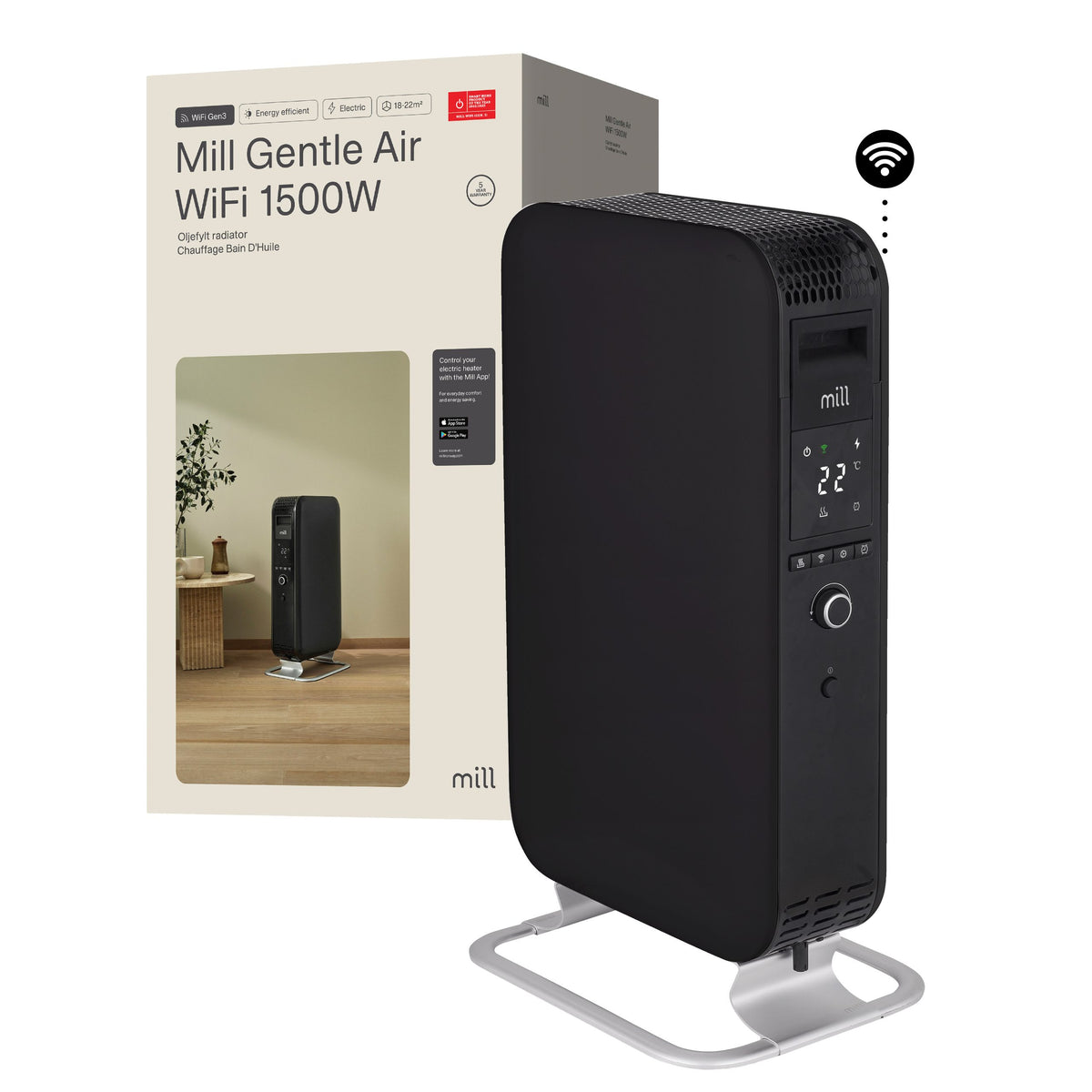 Mill Gentle Air WiFi eļļas radiators OIL1500WIFI3BLACK, 1500 W