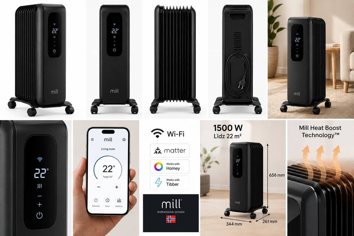 Mill Gentle Air WiFi eļļas radiators OIL1500WIFI3BLACK, 1500 W
