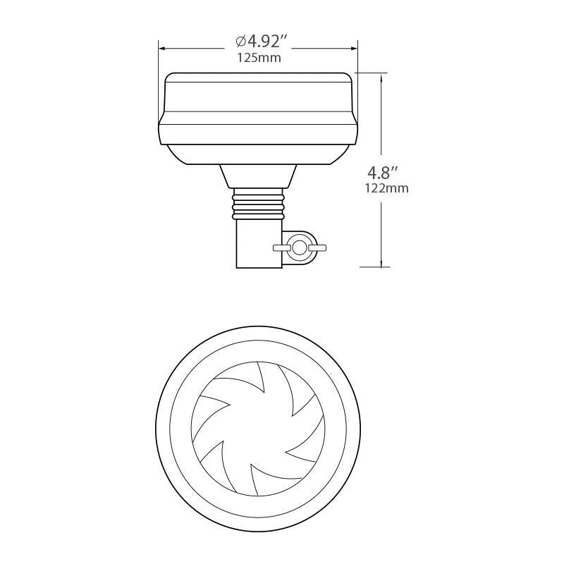 12-24V 16W Certified 16 LED beacon, orange, pipe mount, 3 modes, ECE R65, EMC R10, CE, SAE J845 CLASS 1, IP65