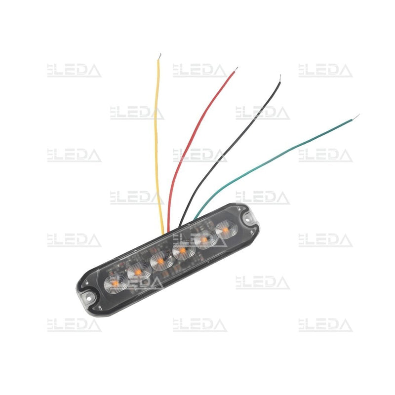 10W 12-24V 6 LED brīdinājuma gaisma, oranža, 8 dažādi režīmi, IP67, ECE R65, ECE R10, 130x7mm