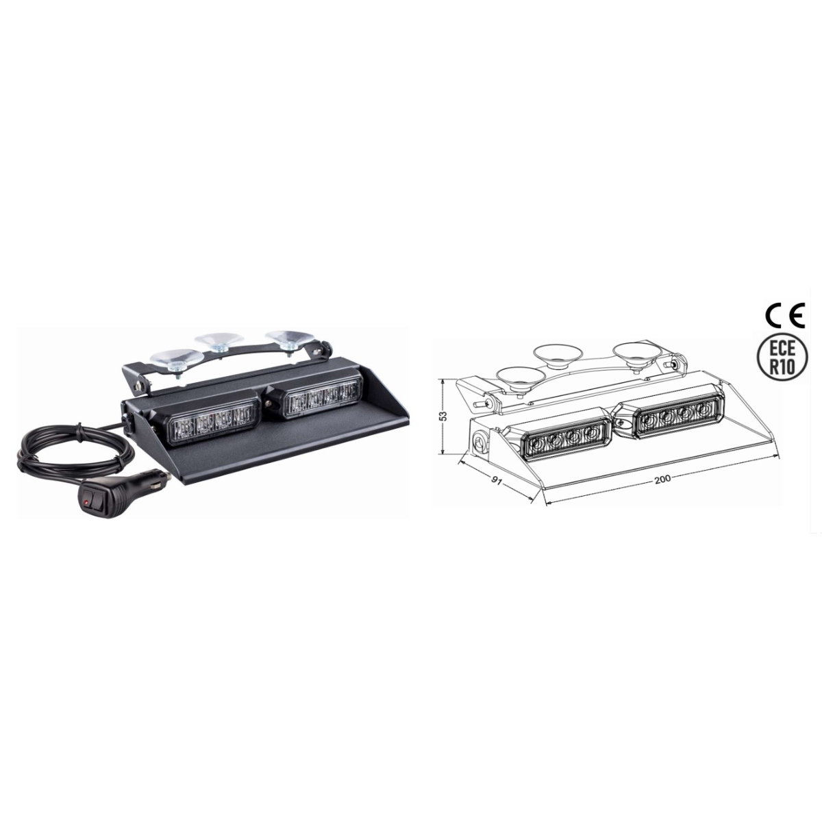 16W Высокоэффективный светодиодный козырьковый светильник, DC12-24V, IP66, 8gb SUPER BRIGHT LED, 91WX200LX53H мм, янтарный, кабель 3м
