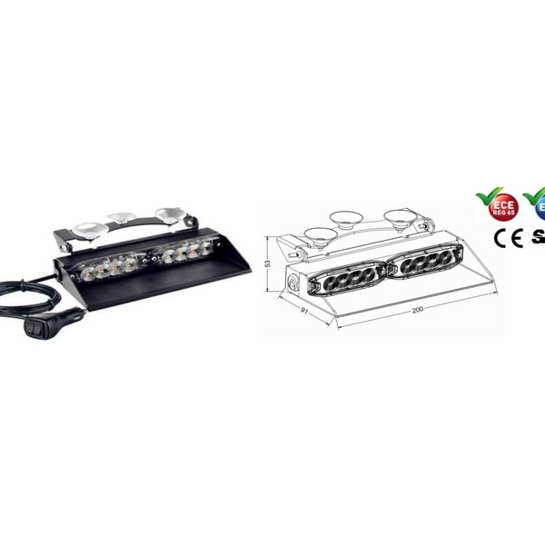 Augstas veiktspējas LED viziera gaismeklis, DC12-24V, IP66, 8gb SUPER BRIGHT LED, 91WX200LX53H mm