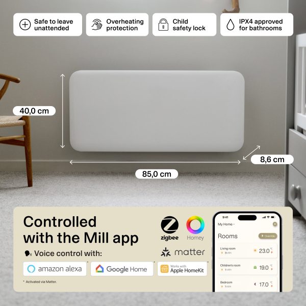 Mill Invisible Smart WiFi paneļu sildītājs PA1000WIFI4, 1000 W, balts