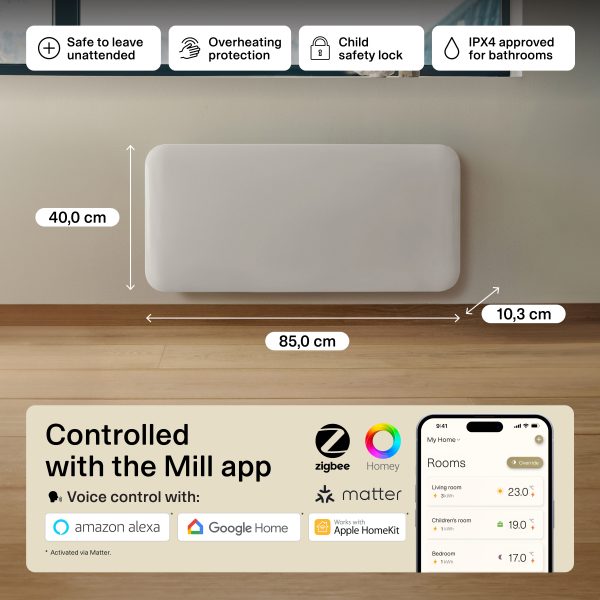 Mill Invisible Smart WiFi paneļu sildītājs PA1500WIFI4, 1500 W, balts
